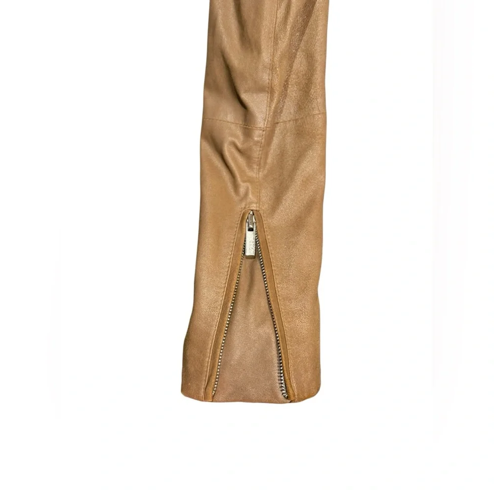 Vintage Y2K Leather Moto Jacket Brown Suede Waterfall Collar XS Michael Kors